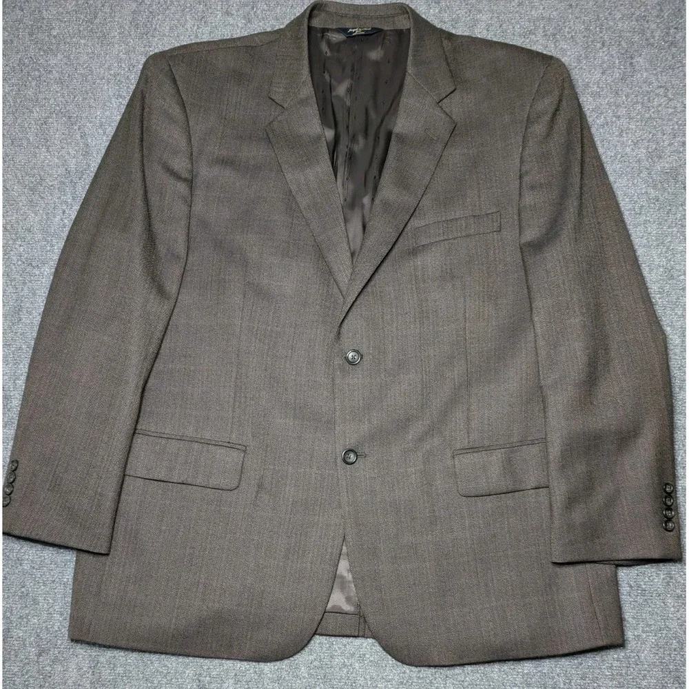 Joseph & Feiss Gold Men's 100% Wool 2 Button Blazer 48R Brown‎ Herringbone